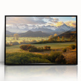 Large abstract wall art depicting the Telluride, Colorado landscape in muted earth tones on a framed acrylic print.