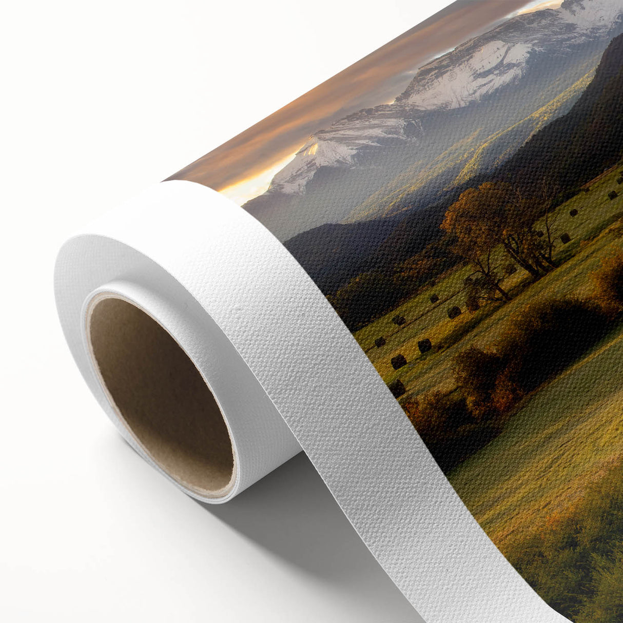 Art deco poster of Telluride, Colorado landscape in muted earth tones on rolled canvas.