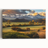 Black and white stretched canvas featuring a large panoramic view of Telluride, Colorado, ideal for kitchen wall art.