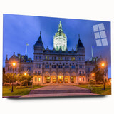 Large abstract wall art of Connecticut scenery in muted earth tones on acrylic glass, ideal for bedroom or dining room decor.