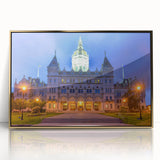 Mid-century modernist style large art print of Connecticut scenery in gold frame, acrylic, ideal for modern art wall decor.