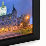 Textured black wall art depicting a colorful Connecticut landscape on a framed canvas, ideal for living room decor.