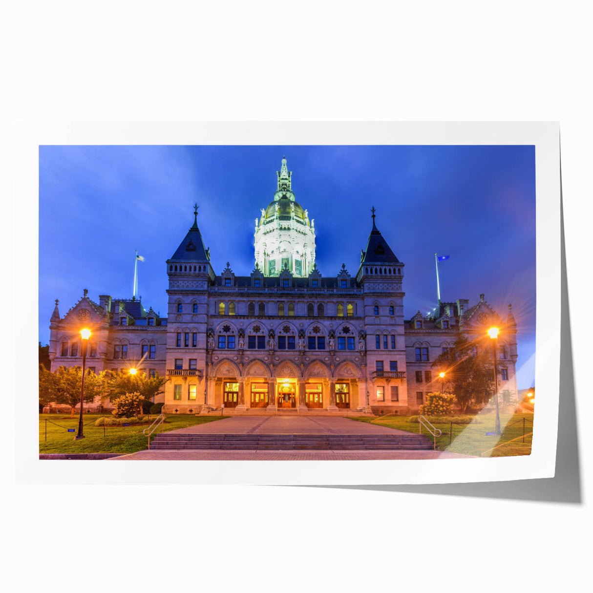 Rolled print of a Connecticut landscape with soft pastel hues, ideal for art wall dining room.