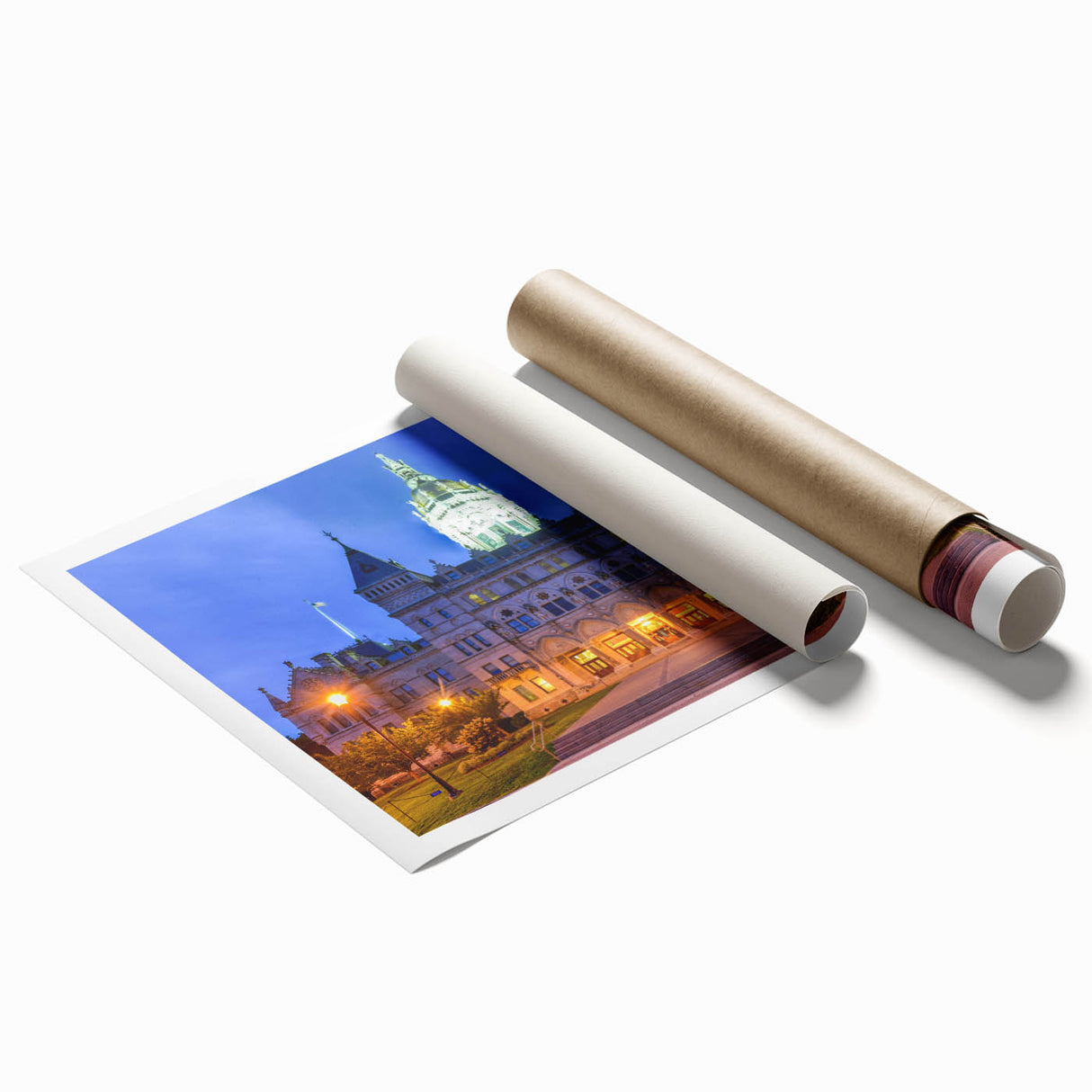 Extra large rolled print of Connecticut scenery with vibrant floral elements.