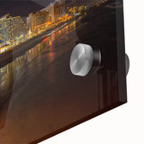 Large abstract wall art featuring swirling blue and green hues on acrylic glass, ideal for dining room ambiance.