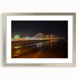 Textured abstract art print of Daytona scenery in muted blue and green, framed in silver, ideal for bedroom art.