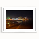 Abstract art print of Daytona scenery in muted blue and green shades on a framed white canvas.