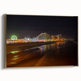 Framed canvas featuring a vintage-style landscape painting of Daytona with black and gold tones, ideal for bedroom decor.