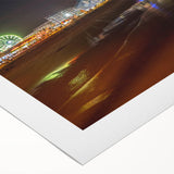 Art deco poster of Daytona scenery in muted blue and beige tones on rolled canvas, suitable for dining room wall art.