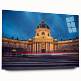 Large abstract wall art of Delaware scenery in muted blue and green hues on acrylic glass.