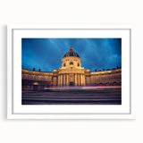 Abstract art print of Delaware scenery in muted green and blue tones, framed with a white mat.