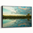 Black and white framed canvas of Everglades landscape, ideal for bedroom wall art.