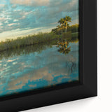 Extra large framed canvas featuring a textured depiction of the Everglades in black with colorful accents.