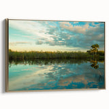 Framed canvas depicting a vintage-style Everglades landscape in muted greens and blacks, suitable for bedroom wall art.