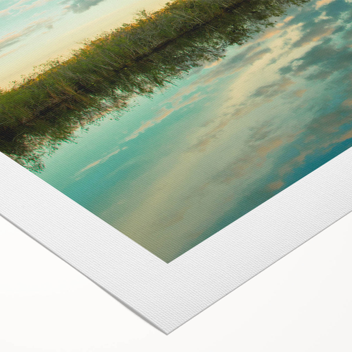 Art deco poster of the Everglades with muted green and blue tones on rolled canvas, suitable for dining room wall art.