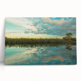 Black and white photograph of the Everglades on stretched canvas, ideal for kitchen wall art or bedroom decor.