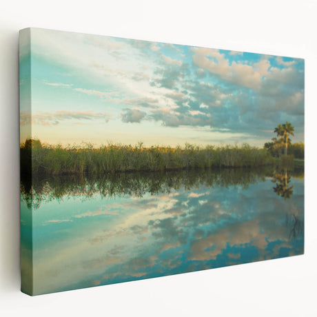 Everglades landscape on large stretched canvas, featuring lush greenery and water, ideal for kitchen wall art.