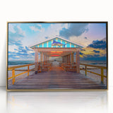 Acrylic print of Fort Lauderdale scene in mid-century modernist style, featuring muted pastel colors.