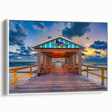 Vintage poster art of Fort Lauderdale with colorful accents on a framed canvas, ideal for living room decor.