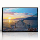 Large abstract wall art depicting the Florida Keys in muted blue and green tones on a framed acrylic.