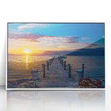 Art deco poster of Florida Keys scenery in pastel shades, framed acrylic, ideal for modern nursery wall art.