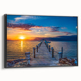 Black and white framed canvas featuring a vintage poster art style landscape of the Florida Keys, ideal for bedroom decor.