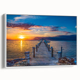 Vintage poster art of Florida Keys on framed canvas, featuring vibrant colors against a black background.