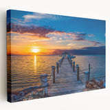 Large wall art depicting the Florida Keys scenery in muted blue and green tones on stretched canvas.