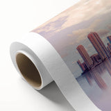 Art Deco style poster of Miami skyline in pastel shades on rolled canvas, ideal for nursery wall art.