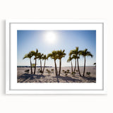 Abstract art print of Palm Beach with soft pastel hues on a framed white mat, suitable for bedroom or dining room decor.