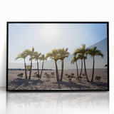 Large abstract wall art depicting Florida's Palm Beach with vibrant ocean blues and greens on a framed acrylic.