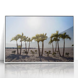 Art deco poster of Palm Beach with pastel shades on framed acrylic, ideal for modern nursery wall decor.