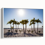 Vintage poster art of Palm Beach with colorful elements on a large framed canvas, ideal for living room decor.