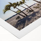 Art deco poster of Palm Beach with muted pastel colors on rolled canvas, suitable for dining room wall art.