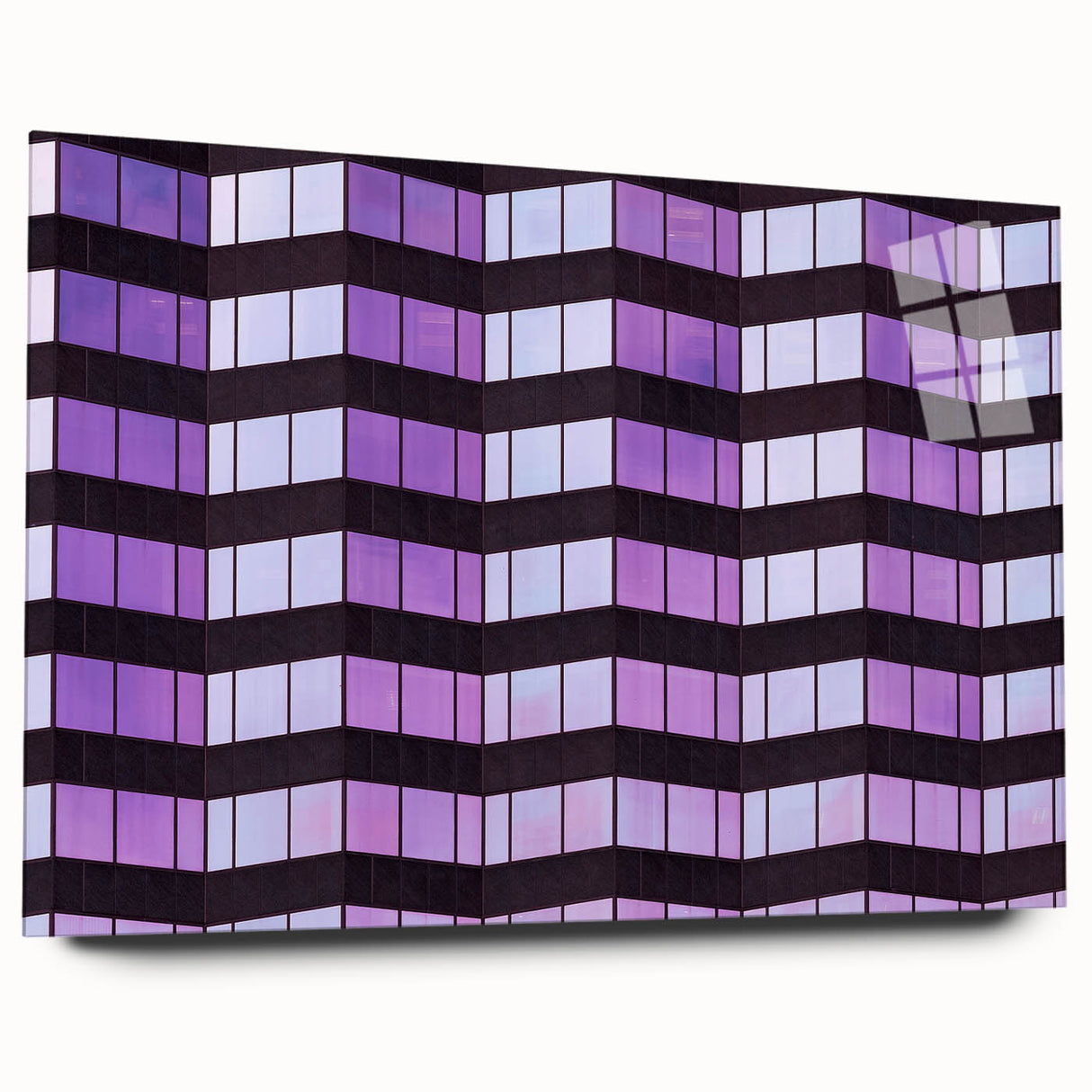 Large abstract art print of Tampa skyline in muted blue and green tones on acrylic glass.