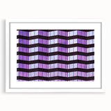 Abstract art print of Tampa skyline in muted gray and blue tones on a framed white mat.
