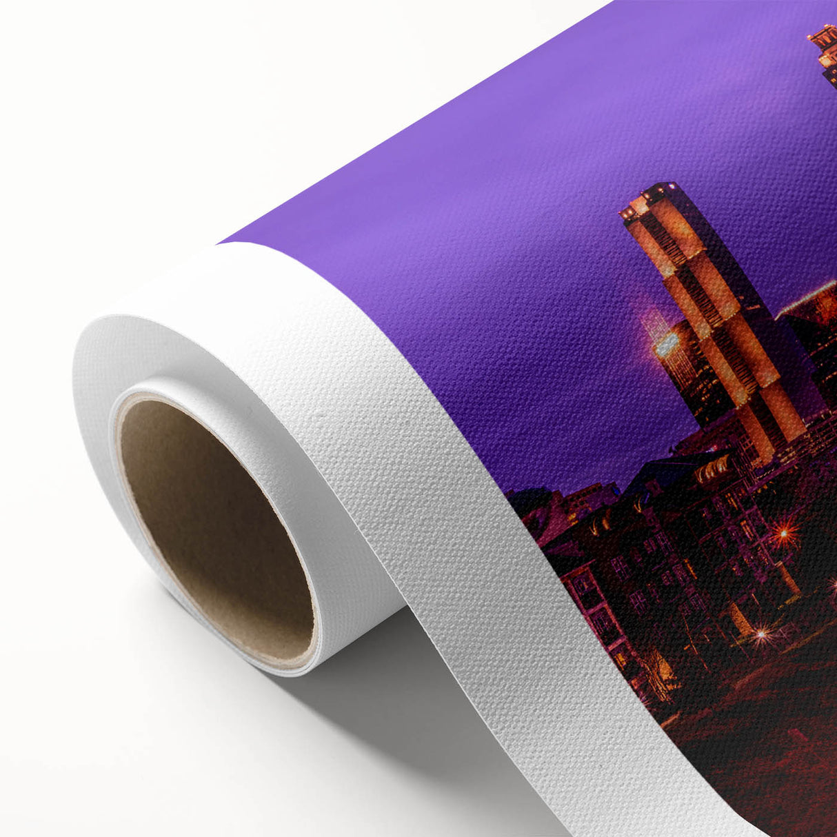 Art Deco poster of Atlanta skyline in muted gray tones on rolled canvas, suitable as nursery wall art.