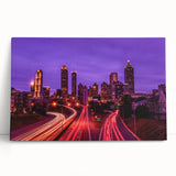 Black and white stretched canvas of Atlanta skyline, ideal for kitchen wall art.