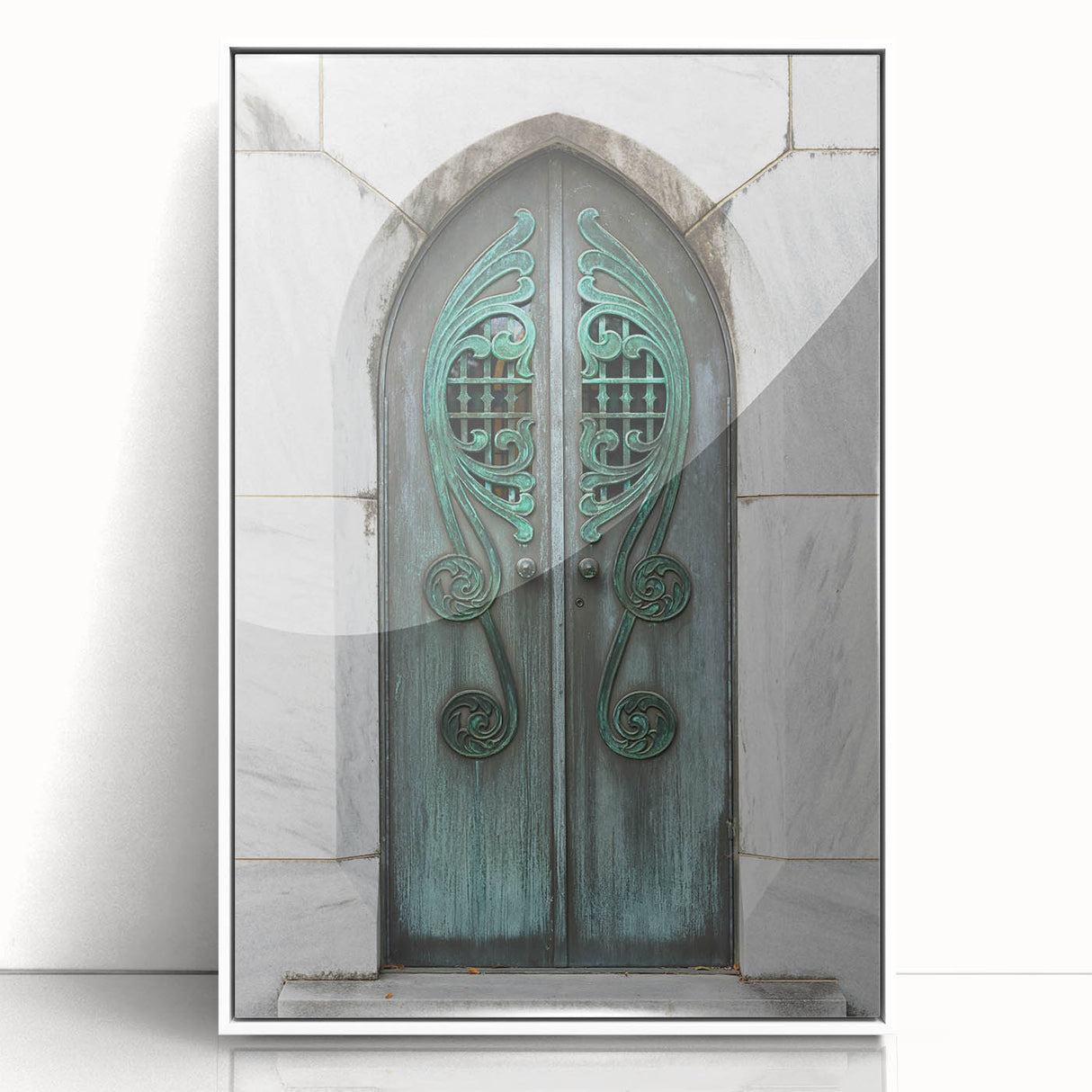Framed acrylic print of Savannah, Georgia, with art deco influences, featuring muted pastel colors.
