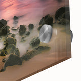 Large abstract wall art depicting Kauai scenery in mid-century modernist style on acrylic glass, ideal for dining room art.