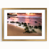 Extra large abstract art print of Kauai scenery in textured gold frame, ideal for living room decor.