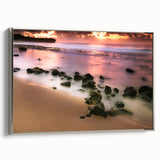 Framed canvas of a Kauai landscape with vibrant colors and black vintage poster style, suitable for home or office decor.