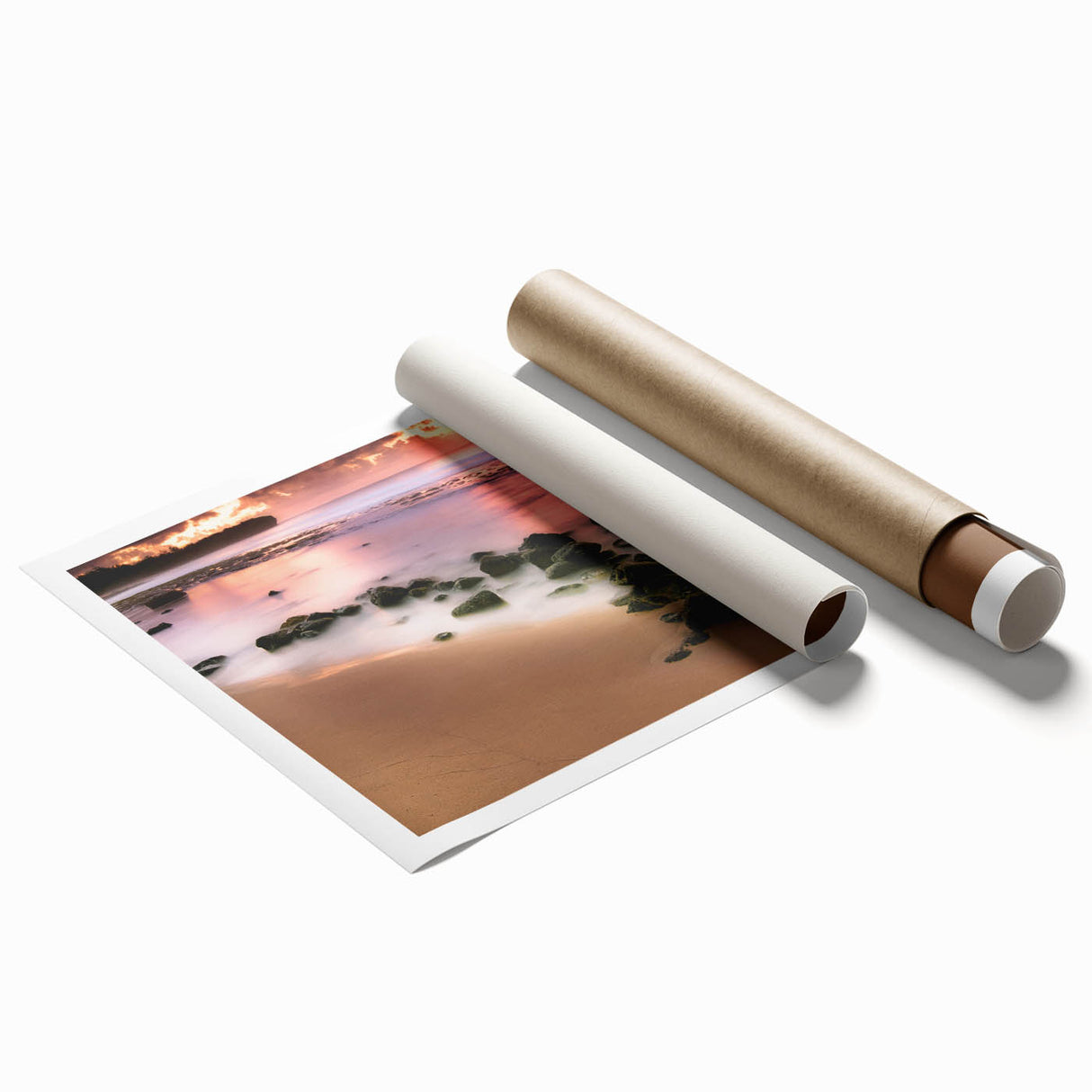 Extra large rolled print of a Hawaiian landscape featuring lush greenery and vibrant floral elements.