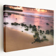 Side view of a stretched canvas depicting the lush landscapes of Kauai, Hawaii, in vivid green and blue tones.