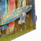 Large abstract wall art depicting a Maui scenery in vibrant hues on acrylic glass, ideal for dining room ambiance.