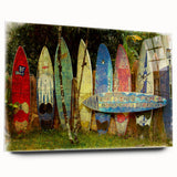 Large abstract wall art of a Maui, Hawaii scenery in vibrant blues and greens on acrylic glass.