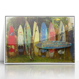 Art Deco poster of Maui landscape in muted colors on white framed acrylic, suitable for modern nursery wall decor.