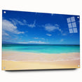 Acrylic print of Oahu, Hawaii, featuring vibrant ocean and sky tones, ideal for enhancing dining room or bedroom decor.