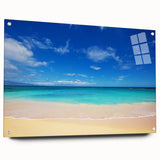 Acrylic print of Oahu, Hawaii, featuring vibrant ocean and sky tones, ideal for enhancing dining room or bedroom decor.