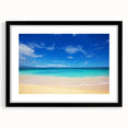 Extra large abstract art print of a colorful Hawaiian landscape on textured canvas, framed in black.